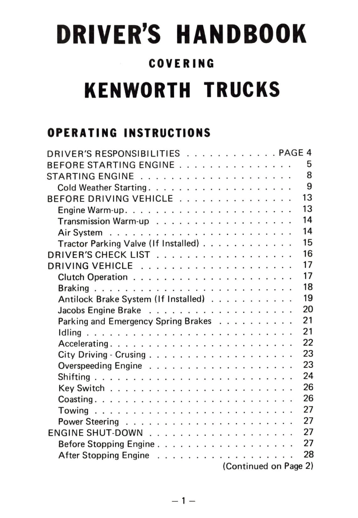 1976 Kenworth  Gebruikershandleiding | Engels