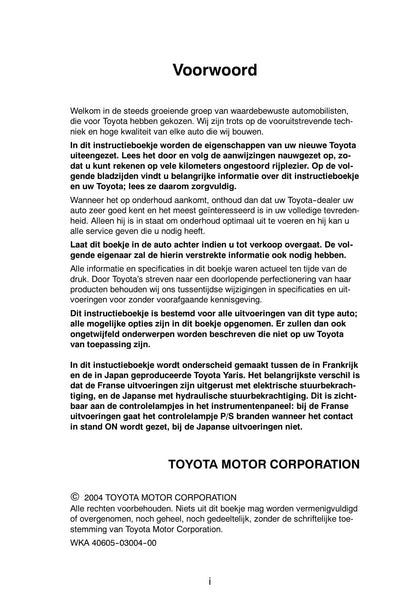 2004-2005 Toyota Yaris Owner's Manual | Dutch