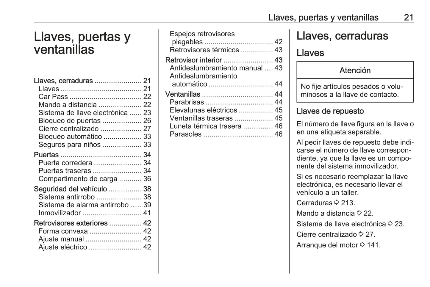 2018 Opel Vivaro Owner's Manual | Spanish