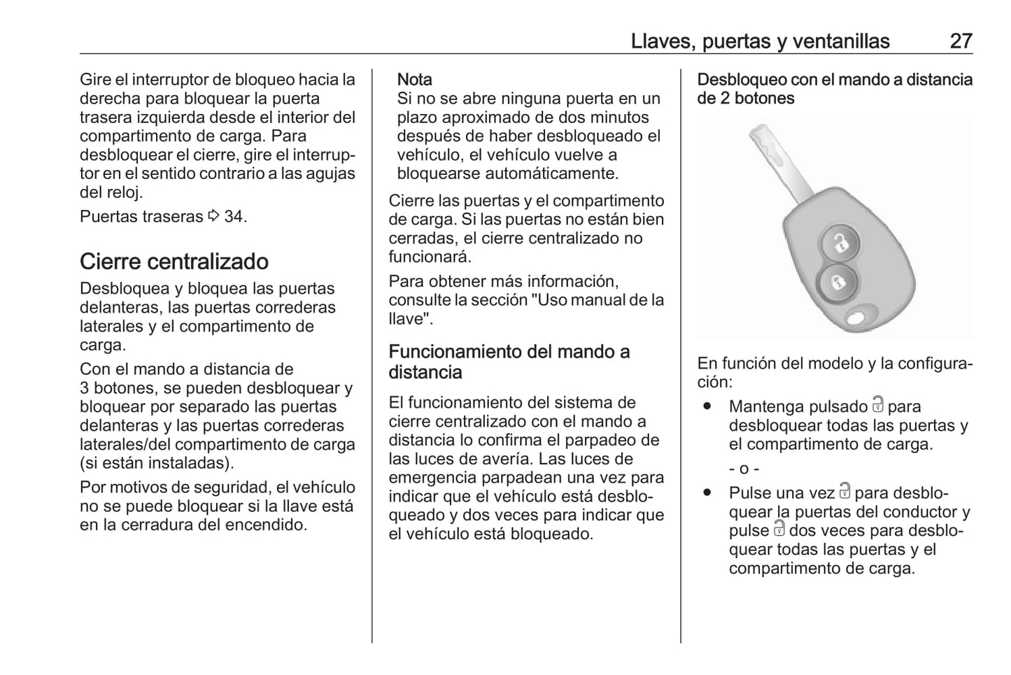 2018 Opel Vivaro Owner's Manual | Spanish