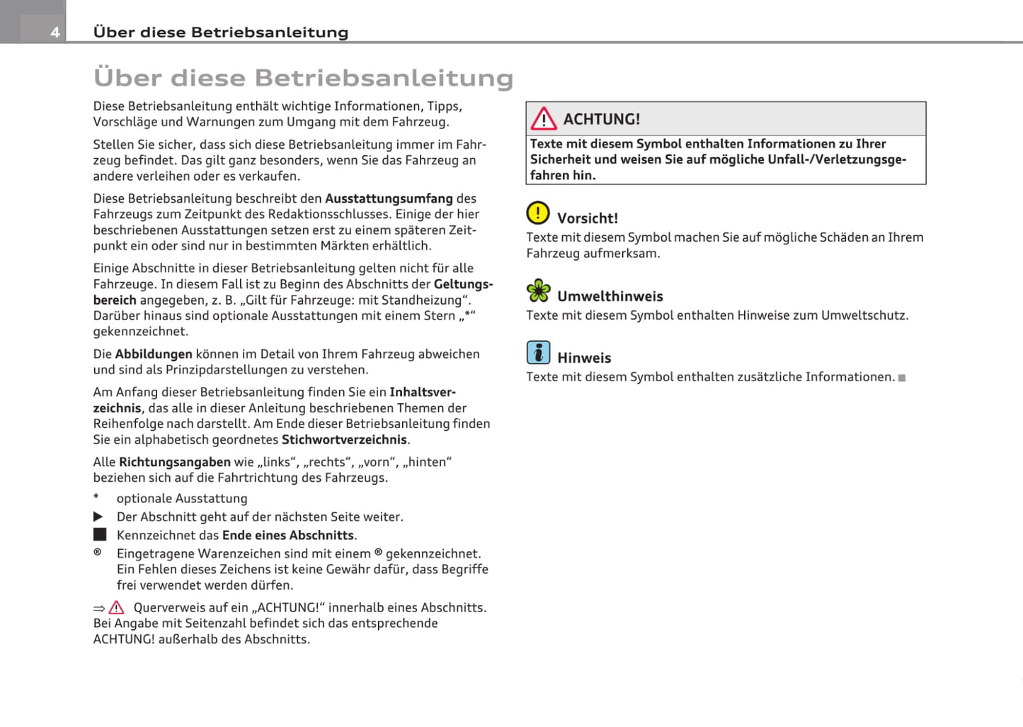 2007-2011 Audi A4 Bedienungsanleitung | Deutsch