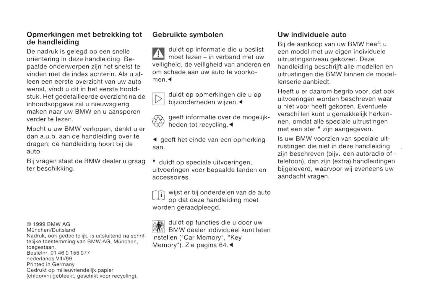 2000-2001 BMW 5 Series/5 Series Touring Owner's Manual | Dutch