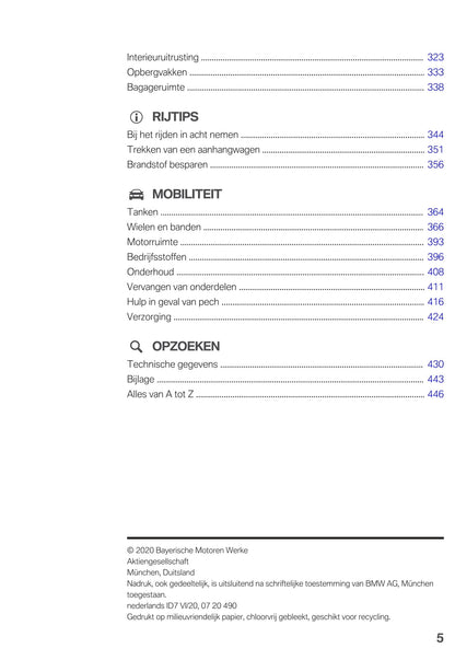 2020-2021 BMW 5 Series Owner's Manual | Dutch