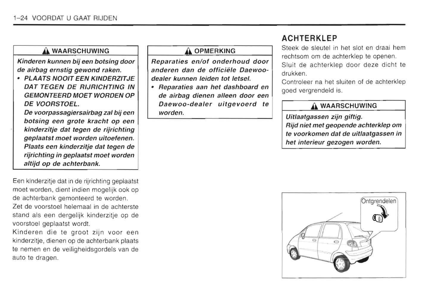 2001-2005 Daewoo Matiz Owner's Manual | Dutch