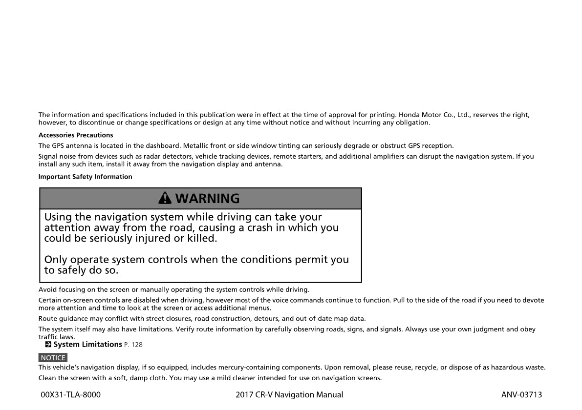 Honda CR-V Navigation Owner's Manual 2017