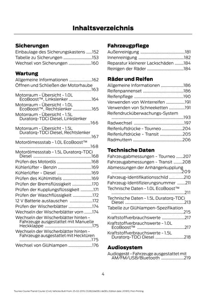 2019-2020 Ford Tourneo Courier / Transit Courier Gebruikershandleiding | Duits