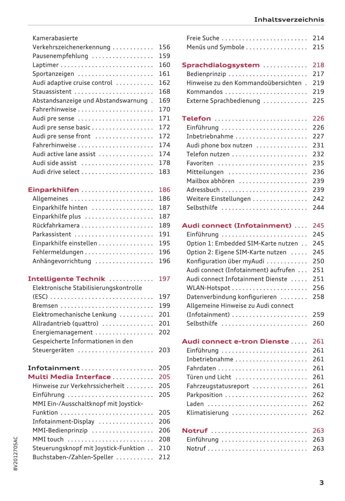 2016-2017 Audi A3/A3 Cabriolet/A3 Limousine/A3 Sportback/A3 Sportback e-tron/A3 Sportback g-tron/S3/S3 Cabriolet/S3 Limousine/S3 Sportback Owner's Manual | German