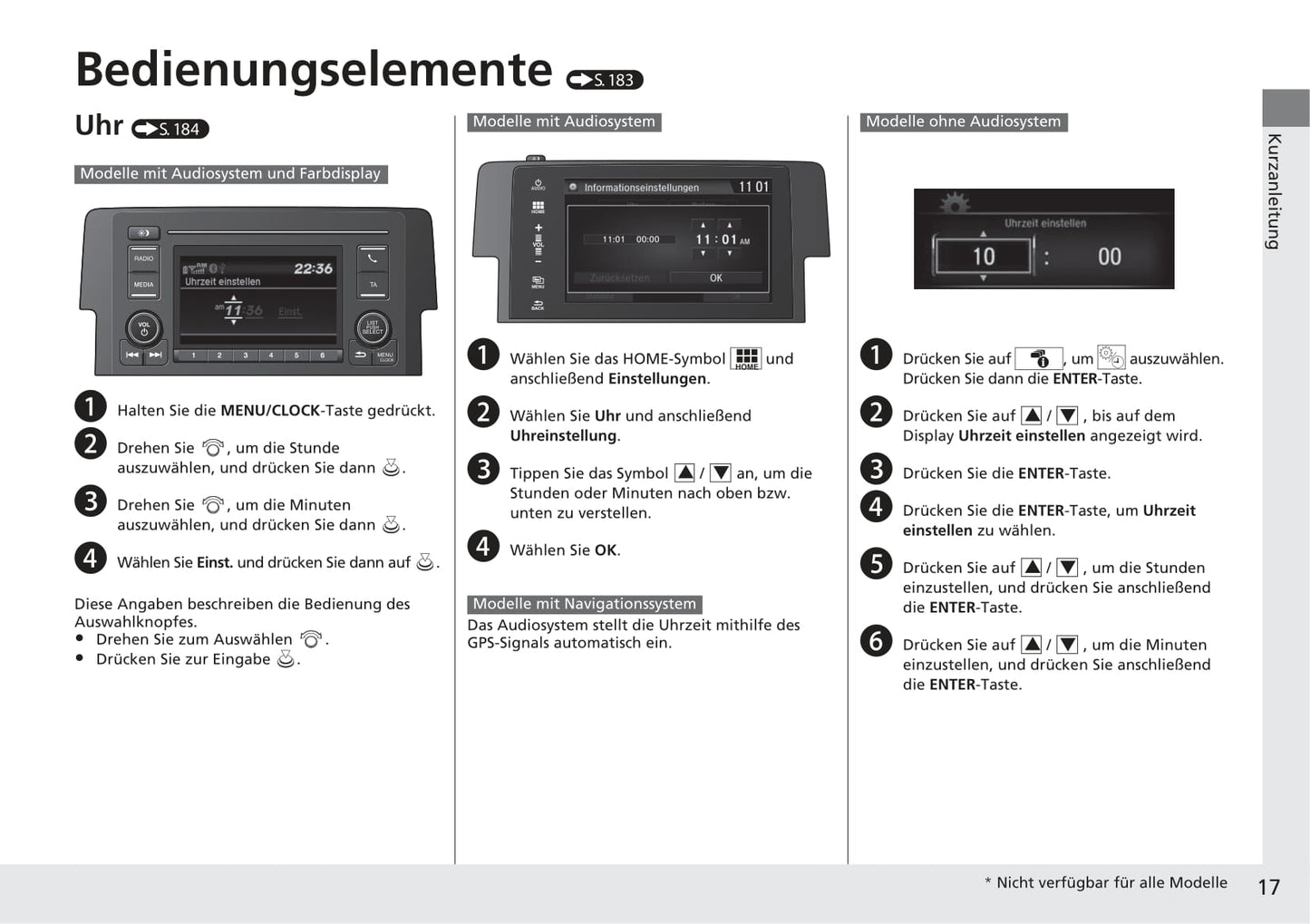 2018-2019 Honda Civic Hatchback Bedienungsanleitung | Deutsch