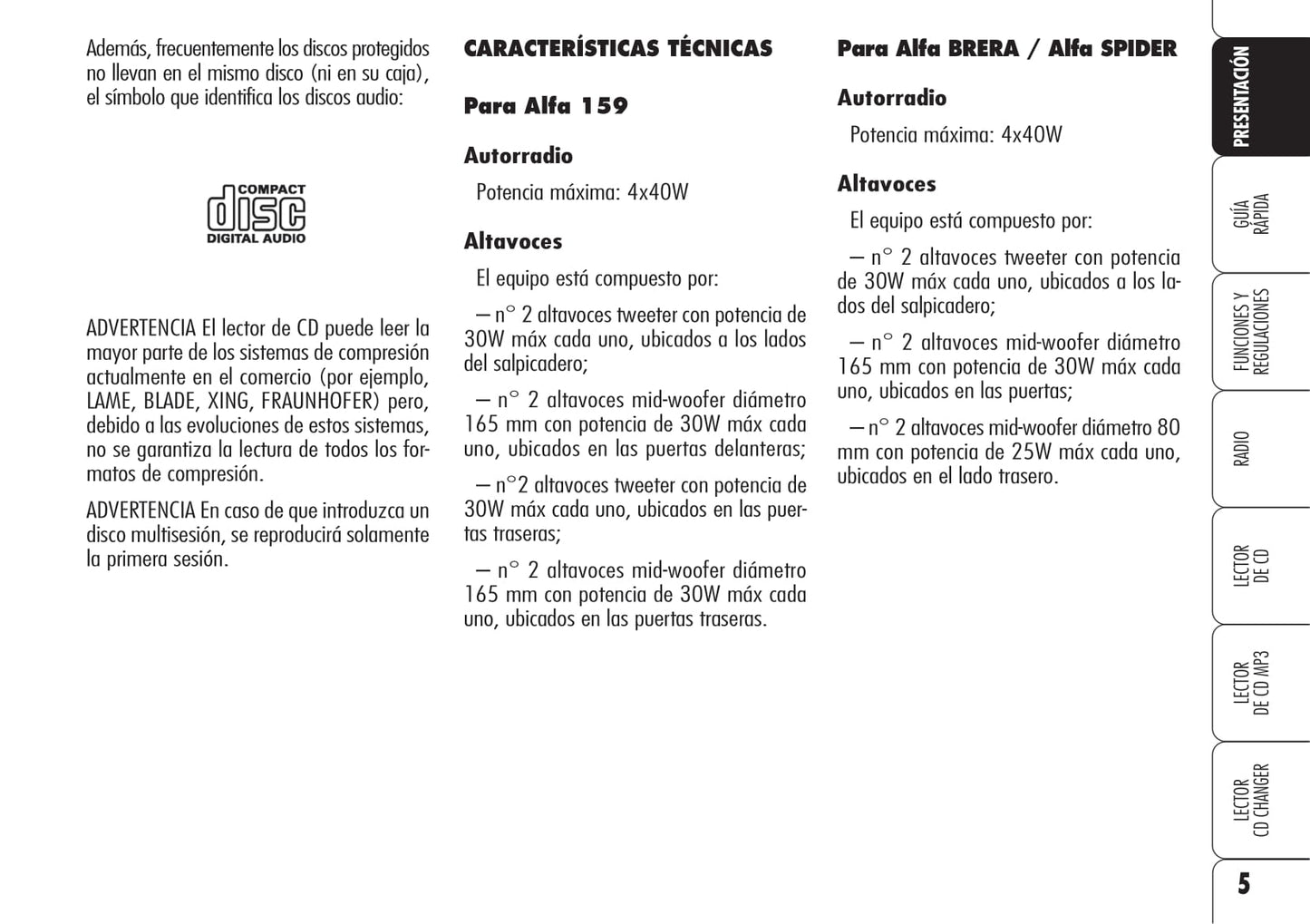 Alfa Romeo Autorradio Instrucciones 2007 - 2009