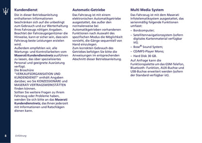 2008-2013 Maserati Quattroporte Bedienungsanleitung | Deutsch