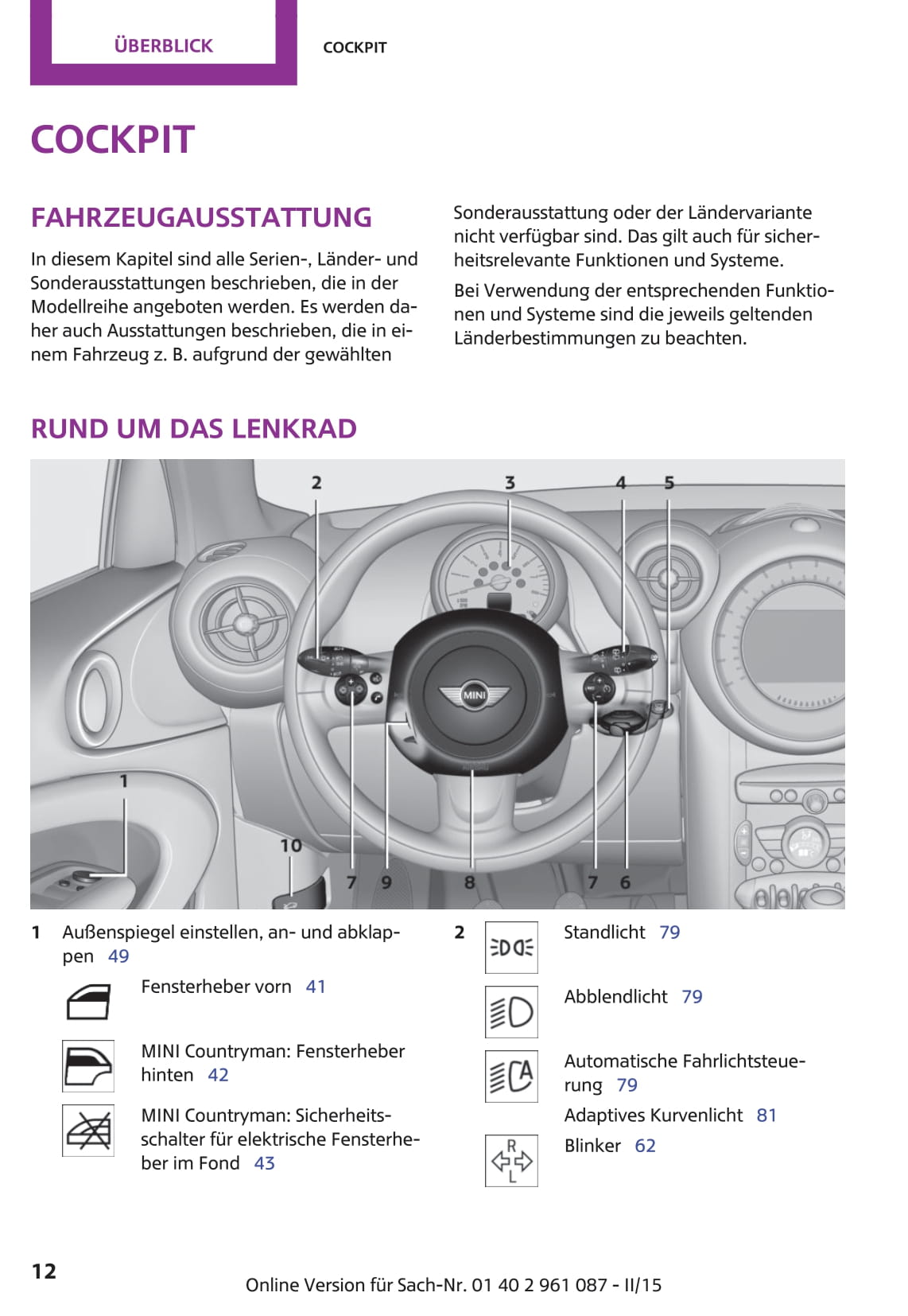 2010-2015 Mini Countryman/Paceman Bedienungsanleitung | Deutsch