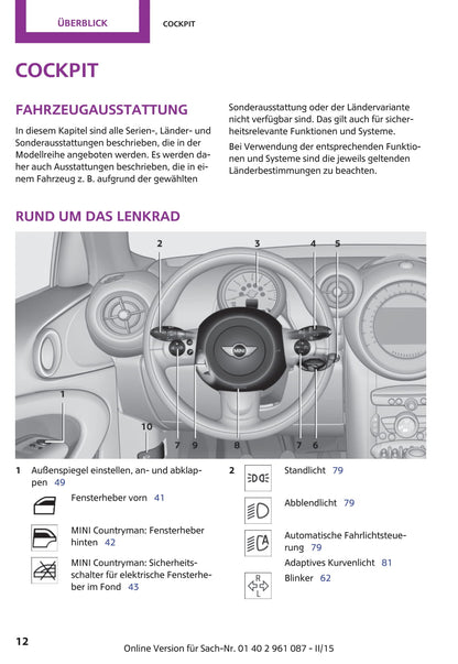 2010-2015 Mini Countryman/Paceman Bedienungsanleitung | Deutsch