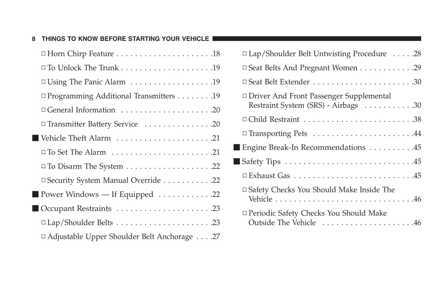 2005 Dodge Neon SRT-4 Owner's Manual | English