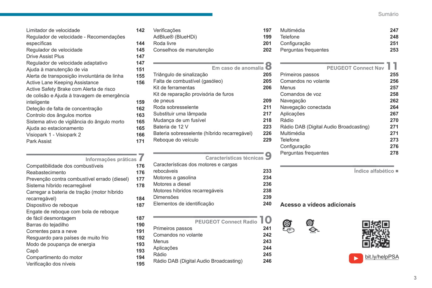 2020-2022 Peugeot 3008/5008/3008 Hybrid/3008 HYbrid4 Owner's Manual | Portuguese