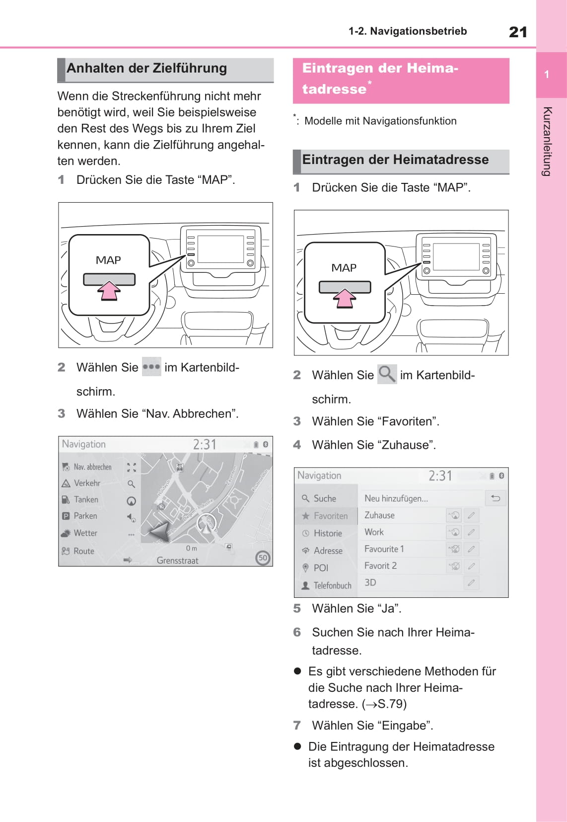 Toyota Navigation Bedienungsanleitung 2020