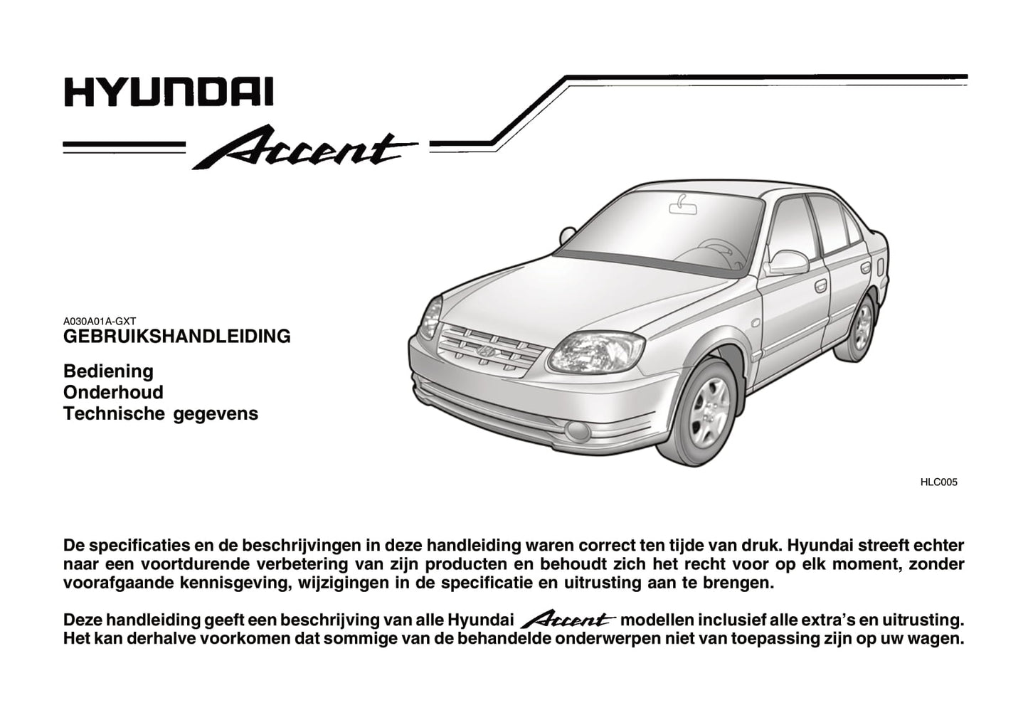 2004-2005 Hyundai Accent Gebruikershandleiding | Nederlands