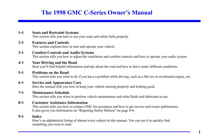 1998 GMC C-Series Owner's Manual | English