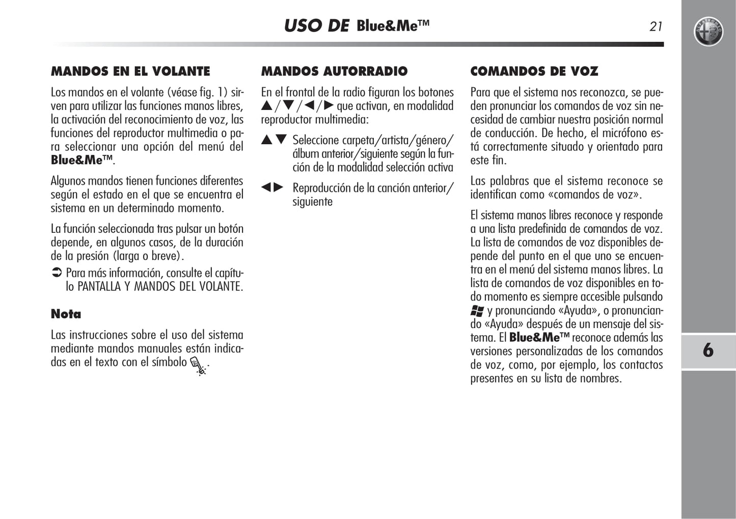 Alfa Romeo Mito Blue&Me Instrucciones 2008 - 2014