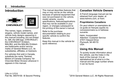 2019 Chevrolet Malibu Owner's Manual | English