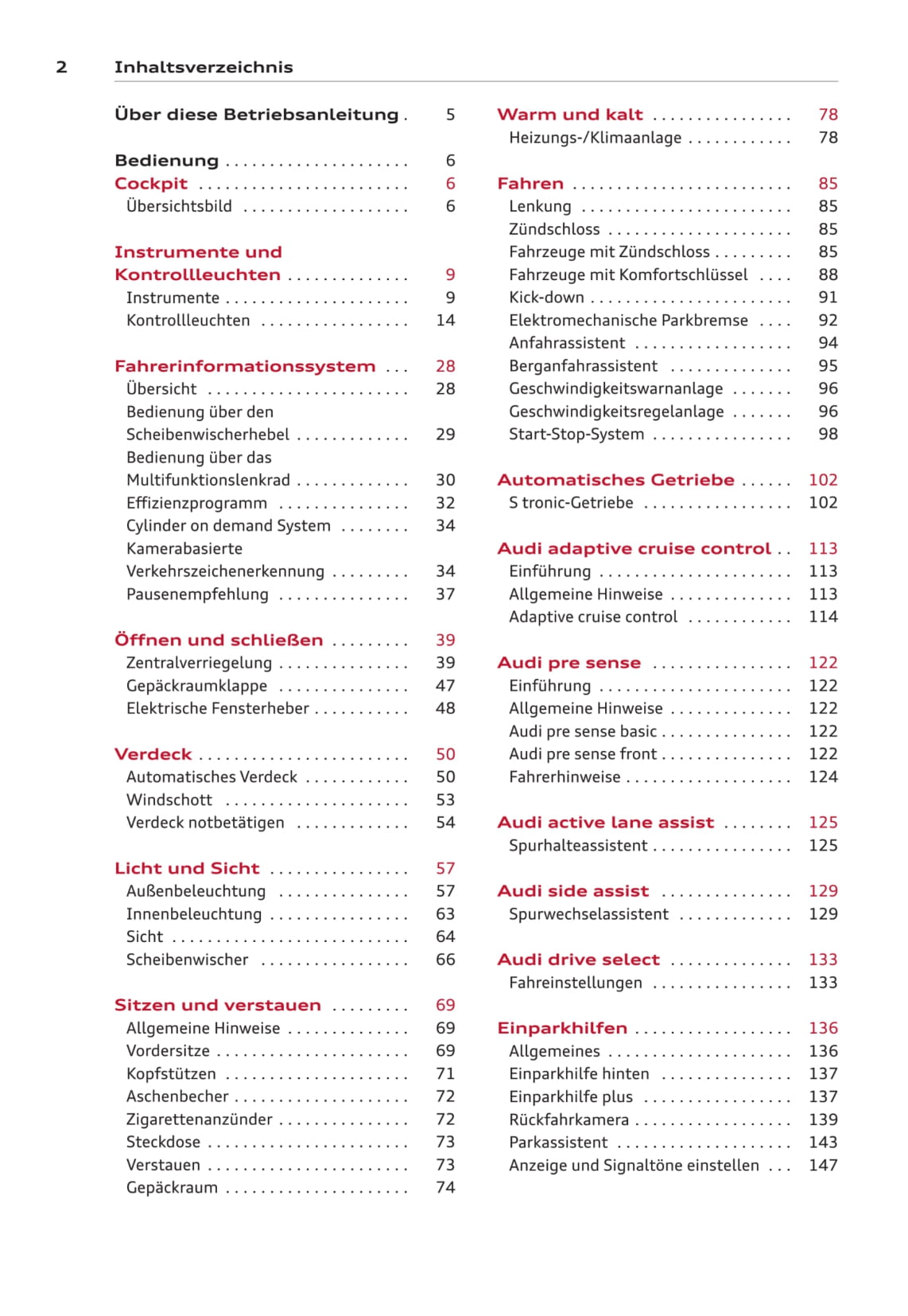 2013-2016 Audi A3 Cabriolet Owner's Manual | German