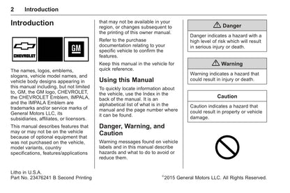 2016 Chevrolet Impala Limited Owner's Manual | English