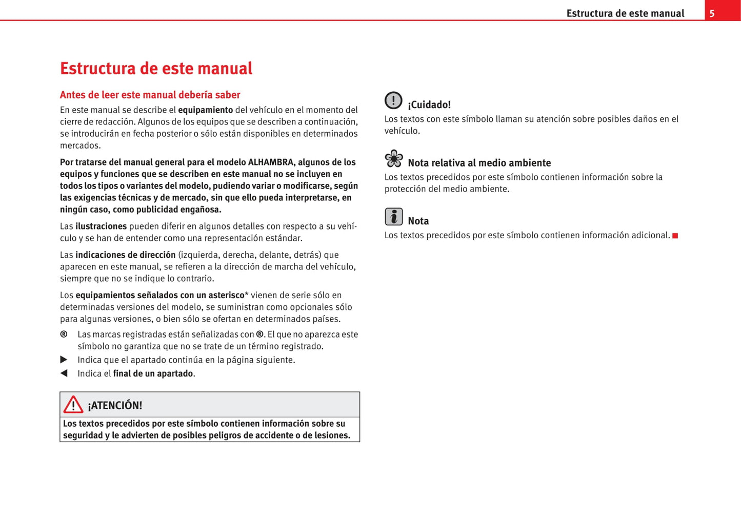 2008-2009 Seat Alhambra Owner's Manual | Spanish