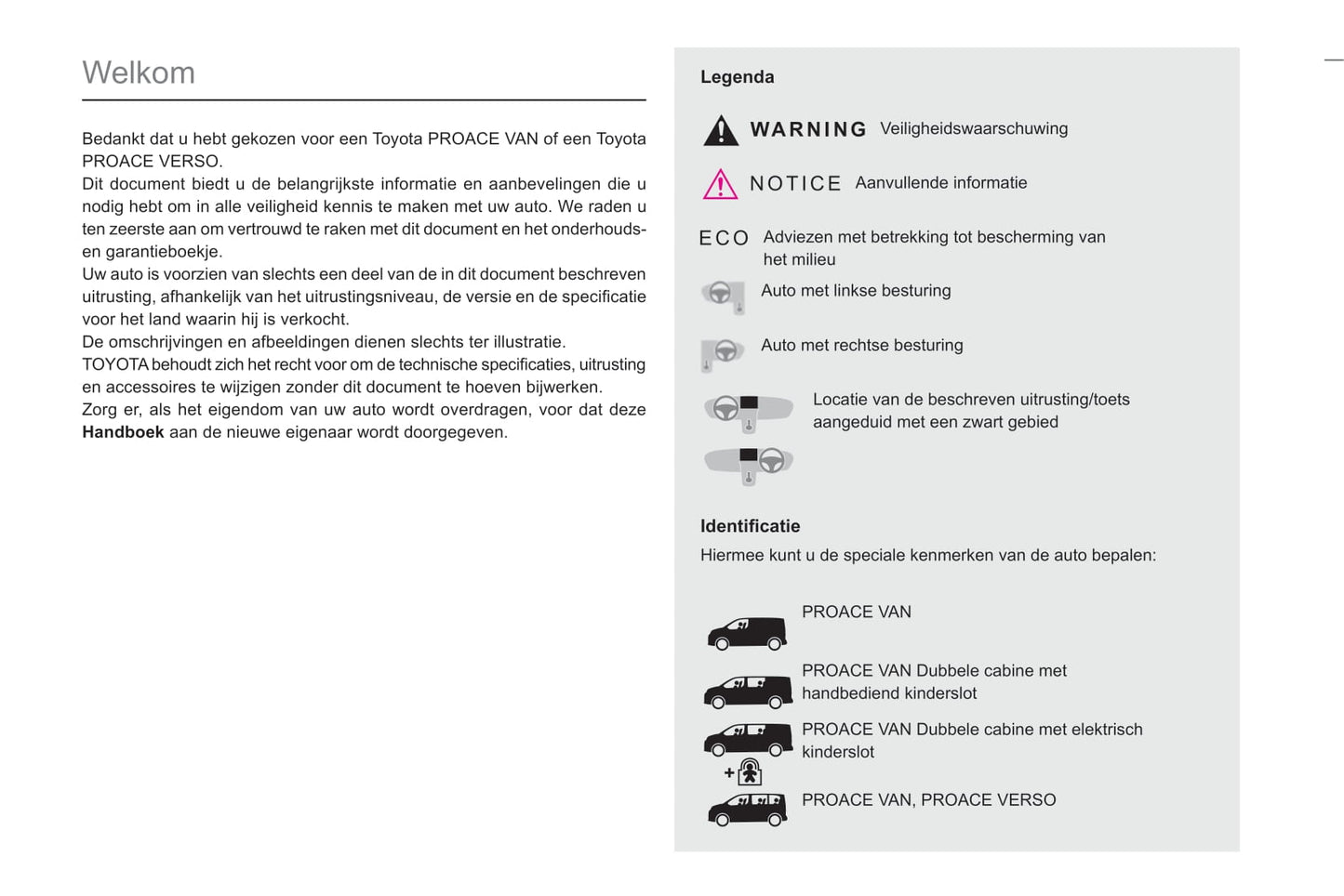 2020-2021 Toyota Proace Van/Proace Verso Owner's Manual | Dutch