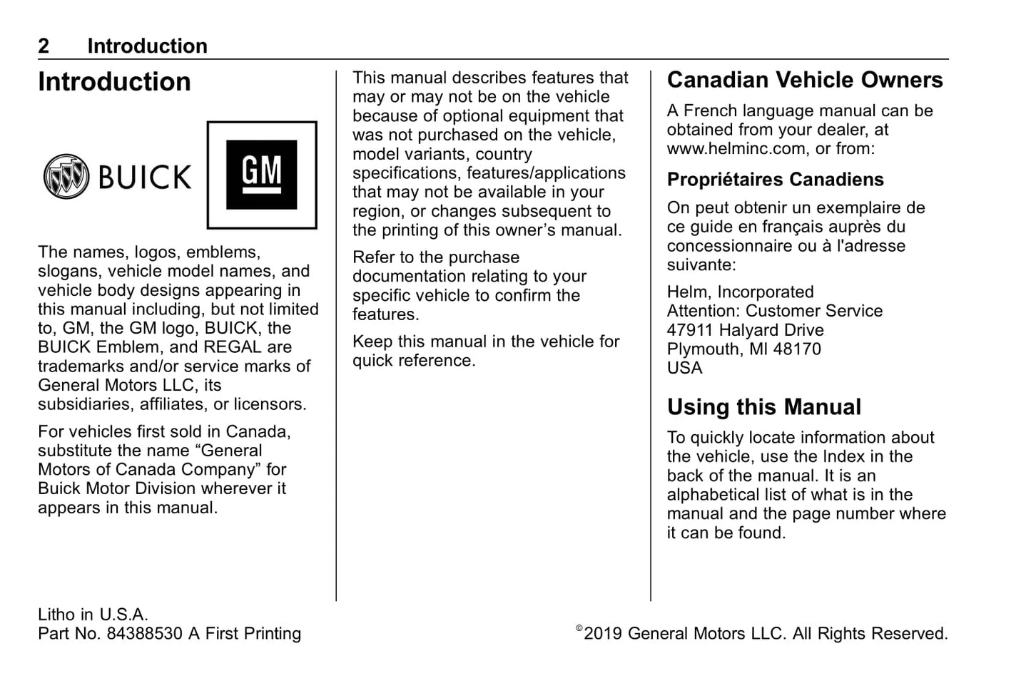 2020 Buick Regal Manuel du propriétaire | Anglais