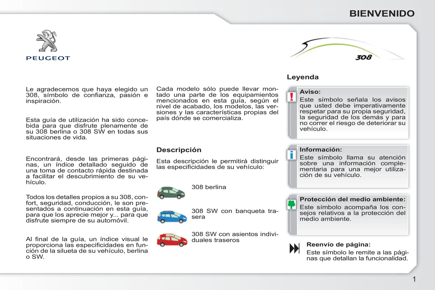 2010-2011 Peugeot 308 Owner's Manual | Spanish