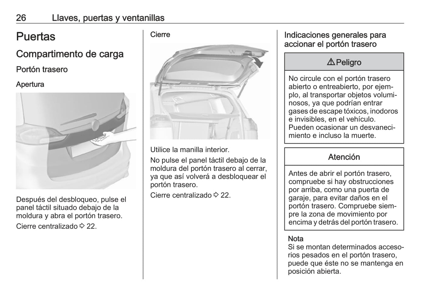 2018-2019 Opel Zafira/Zafira Tourer Bedienungsanleitung | Spanisch