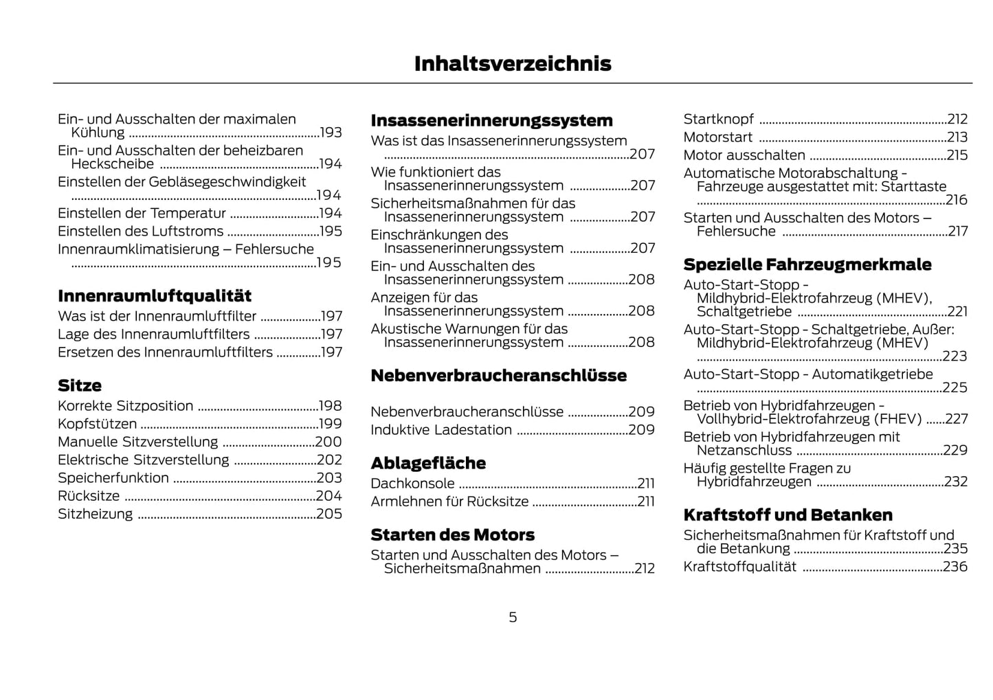 2021-2022 Ford Kuga Vignale/Kuga Vignale Hybrid Owner's Manual | German