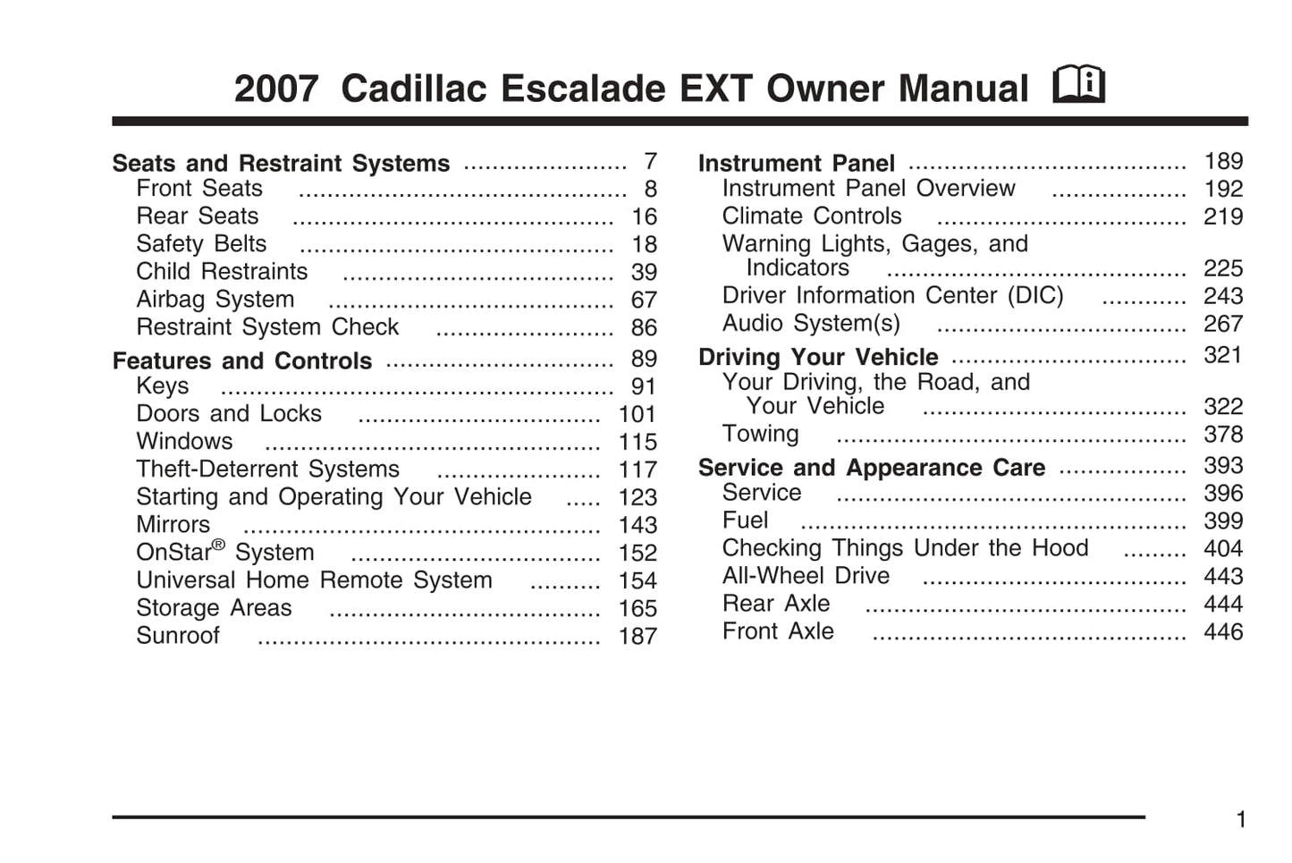 2007 Cadillac Escalade EXT Owner's Manual | English