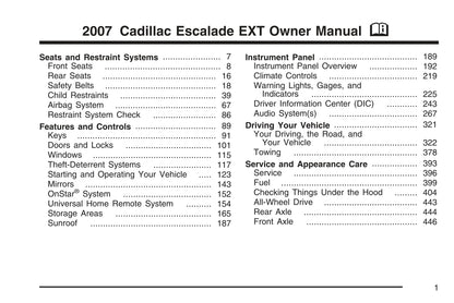 2007 Cadillac Escalade EXT Owner's Manual | English