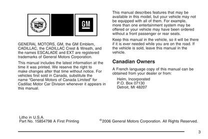 2007 Cadillac Escalade EXT Owner's Manual | English