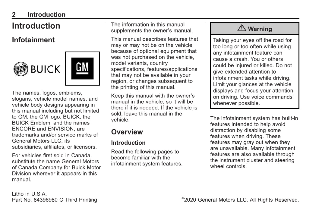 Buick Infotainment System Manuel du propriétaire 2020