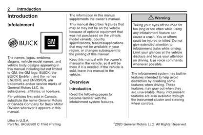 Buick Infotainment System Manuel du propriétaire 2020