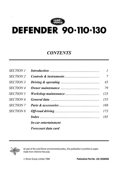 1999-2000 Land Rover Defender 90/110/130 Gebruikershandleiding | Engels