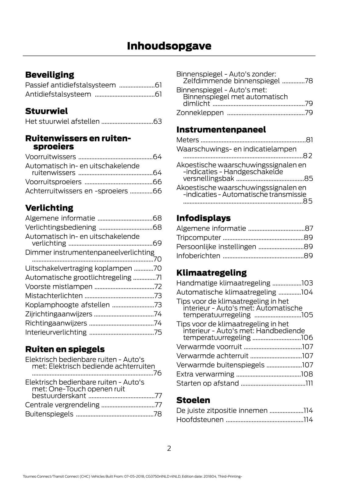 2018-2020 Ford Tourneo Connect / Transit Connect Gebruikershandleiding | Nederlands