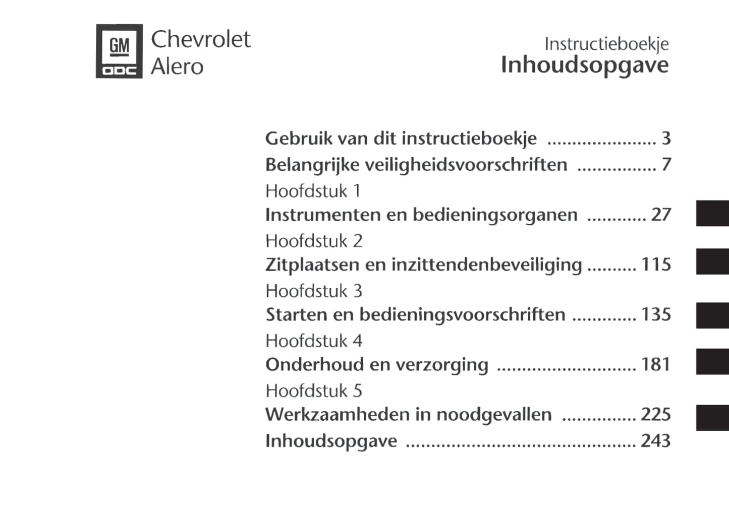 1999-2004 Chevrolet Alero Bedienungsanleitung | Niederländisch