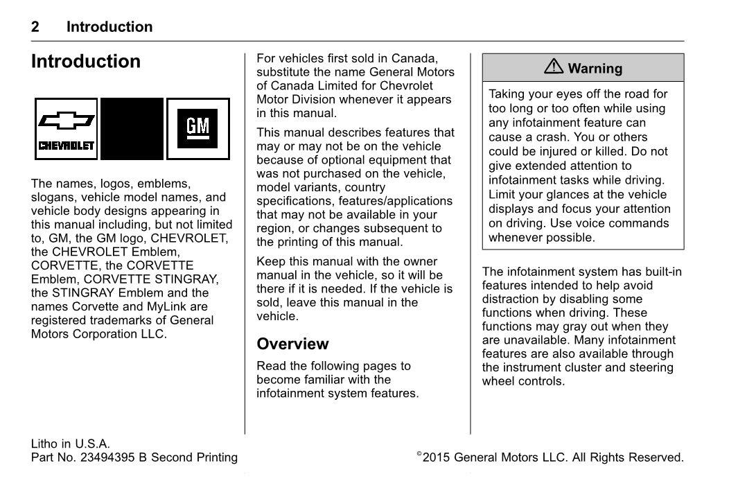 Chevrolet Corvette Infotainment System Owner's Manual 2016