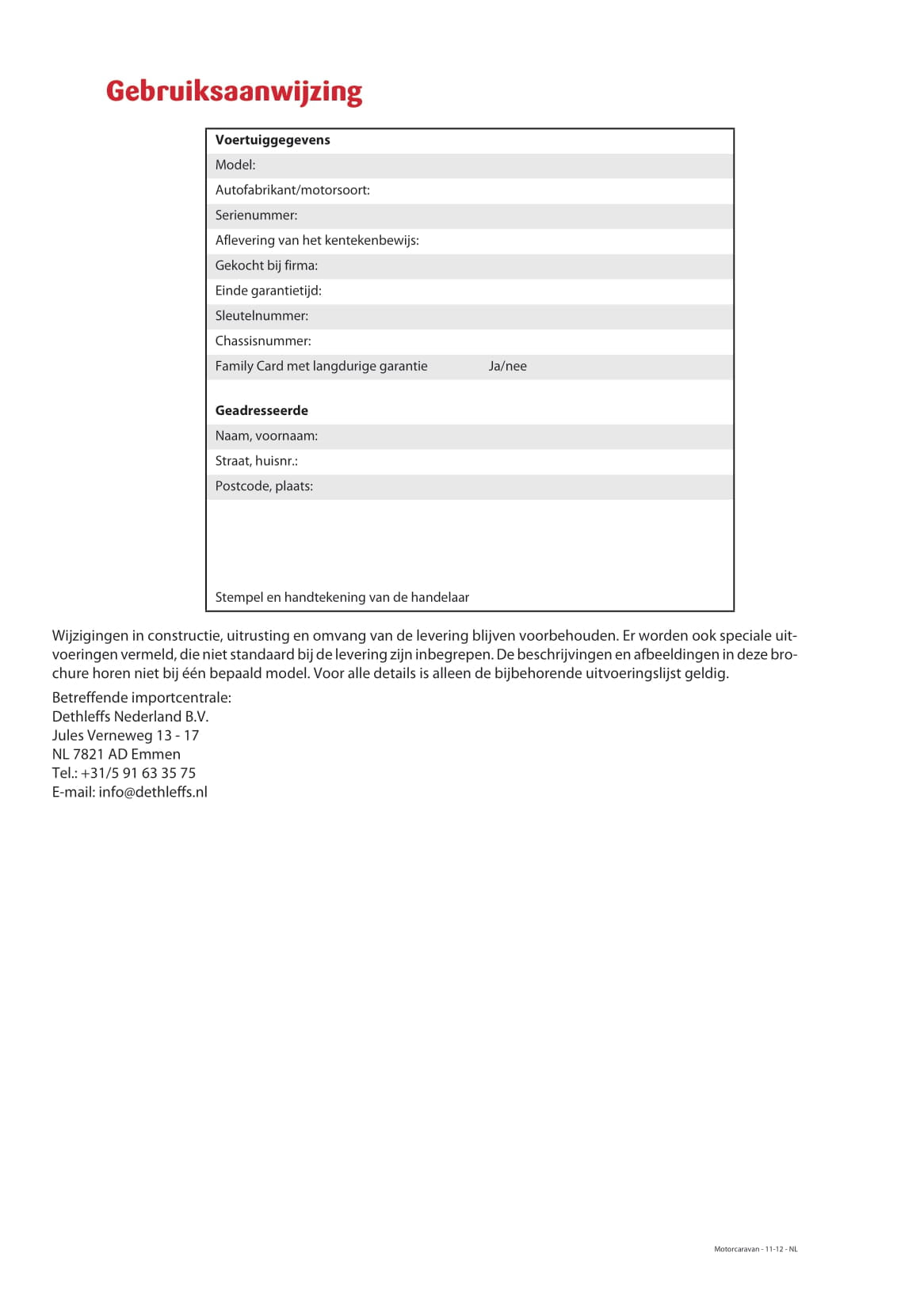 2013 Dethleffs Advantage Owner's Manual | Dutch