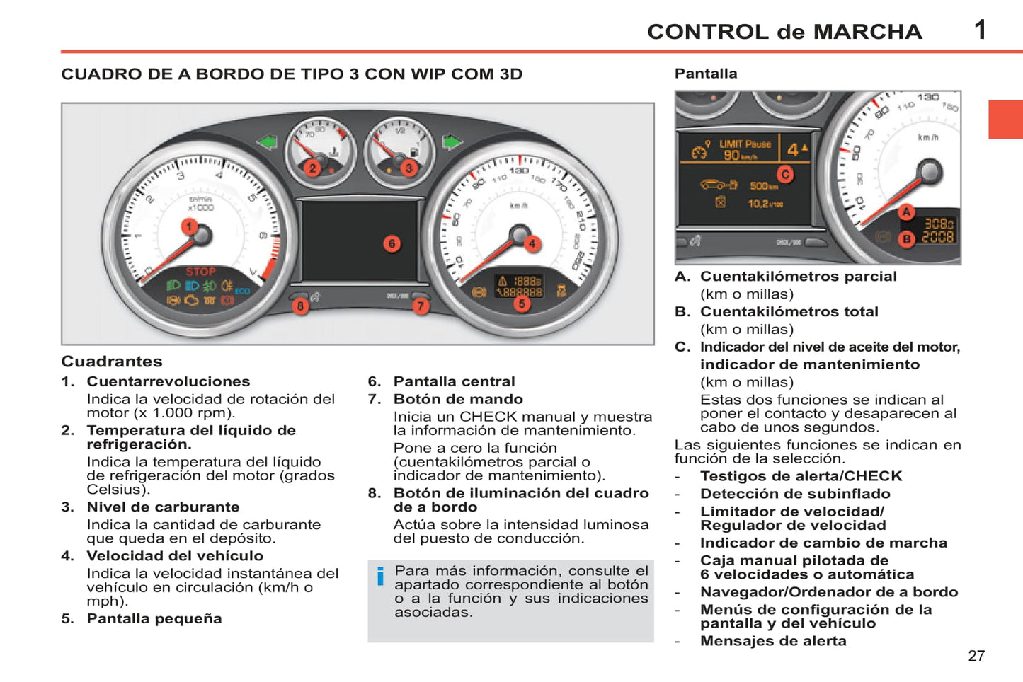 2012-2014 Peugeot 308 Owner's Manual | Spanish