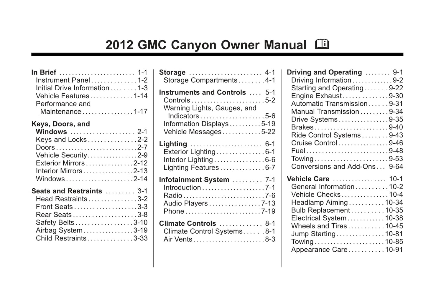 2012 GMC Canyon Owner's Manual | English