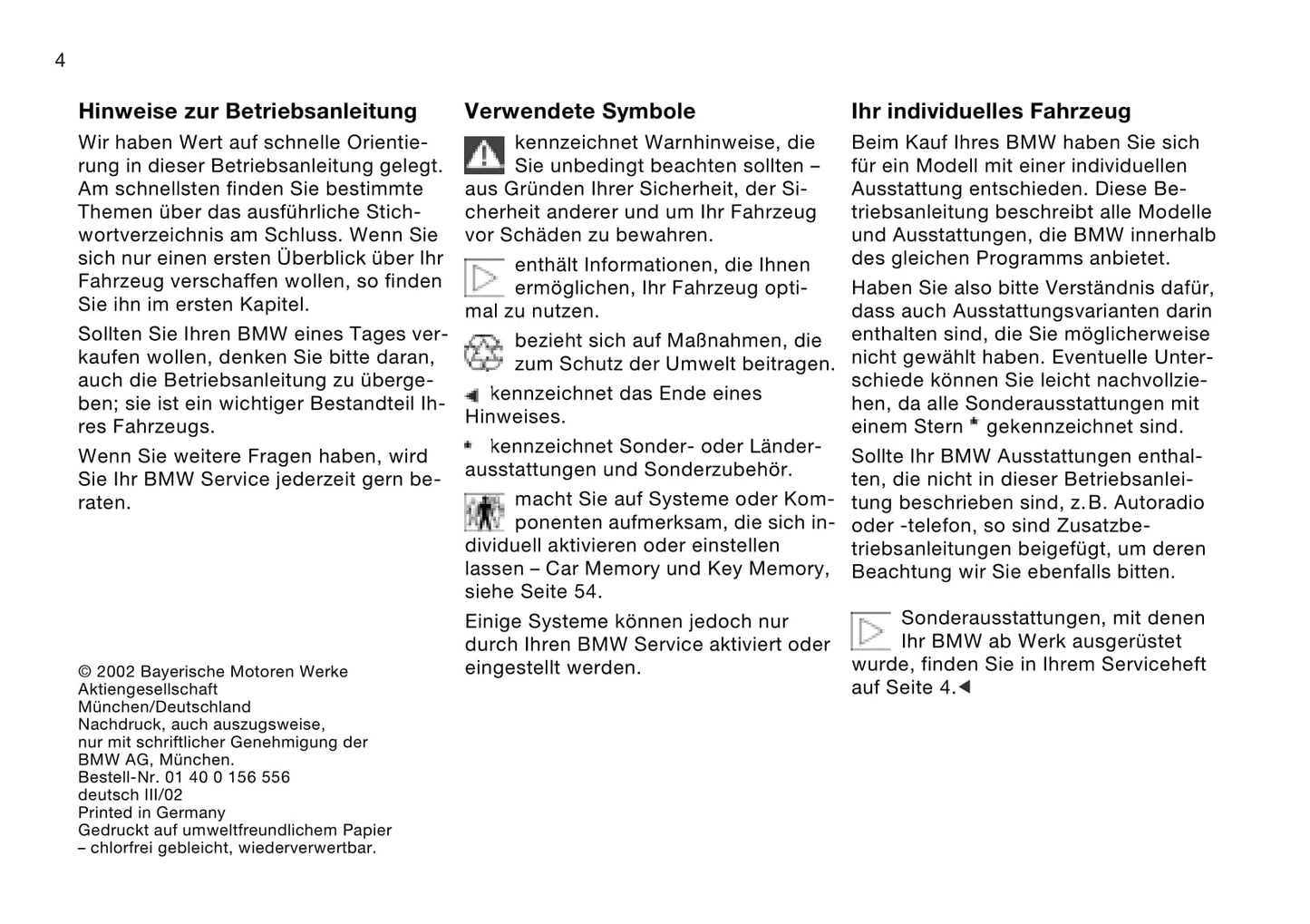 2002 BMW 3 Series Touring Bedienungsanleitung | Deutsch