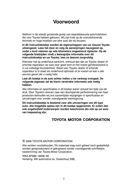 2008-2009 Toyota Prius Owner's Manual | Dutch