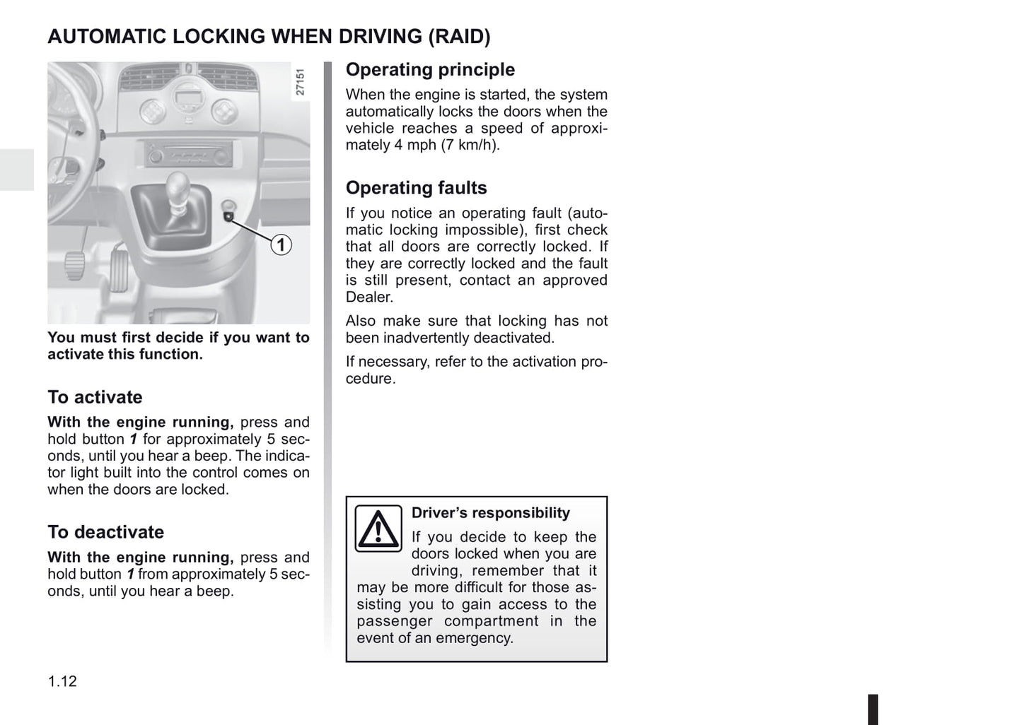 2011-2012 Renault Kangoo Owner's Manual | English