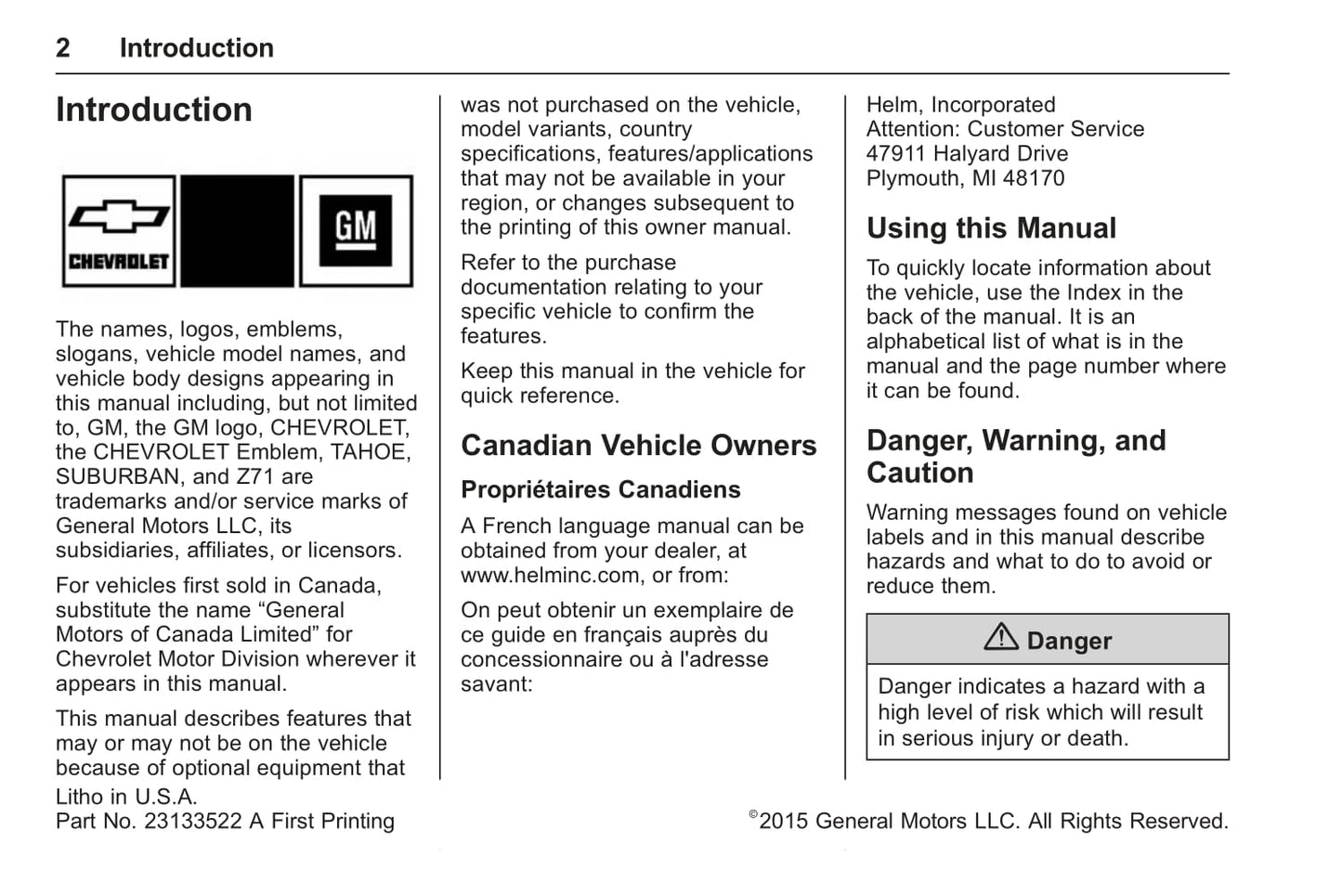 2016 Chevrolet Suburban/Tahoe Owner's Manual | English