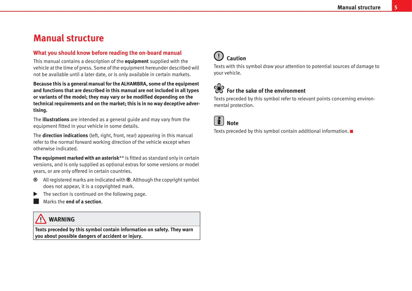 2010-2011 Seat Alhambra Owner's Manual | English