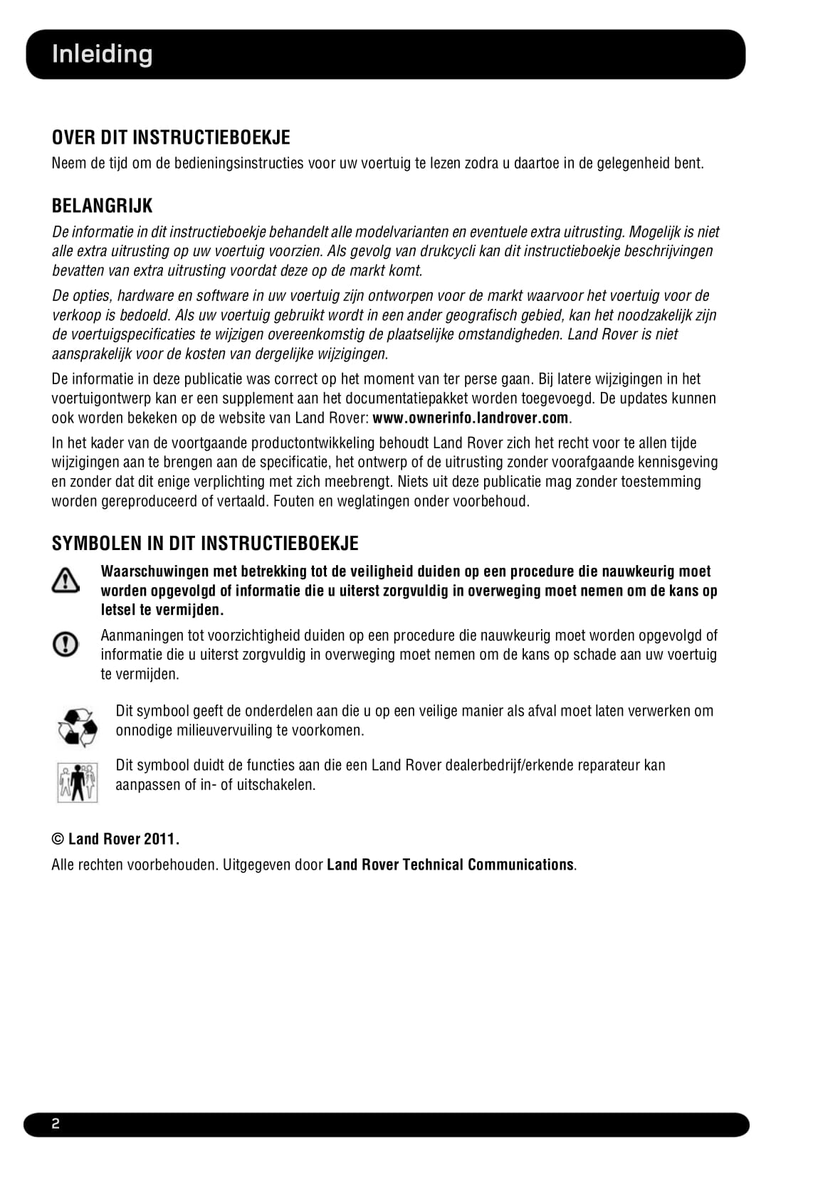 2011-2012 Land Rover Defender Gebruikershandleiding | Nederlands