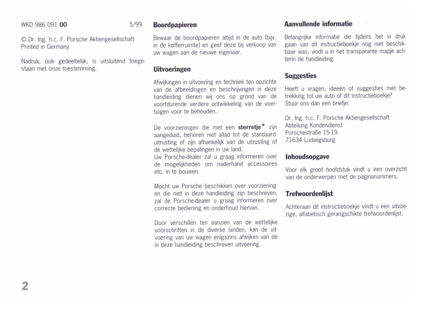 1996-2002 Porsche Boxster Bedienungsanleitung | Niederländisch